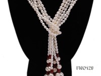 5-6mm natural white rice freshwater pearl with red agate necklace
