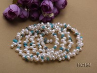 5 strand white freshwater pearl and turquoise bracelet