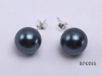 12mm peacock blue round seashell pearl earrings in sterling silver