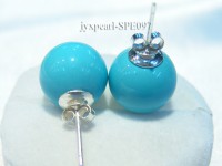 12mm turquoise-blue round seashell pearl earring with sterling silver
