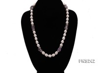 9-10mm natural white rice freshwater pearl with natural amethyst single strand necklace