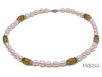 9-10mm natural white rice freshwater pearl with lemon jade beads single strand necklace