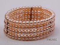 Four-row 5mm Pink Freshwater Pearl Choker Necklace and Bracelet Set