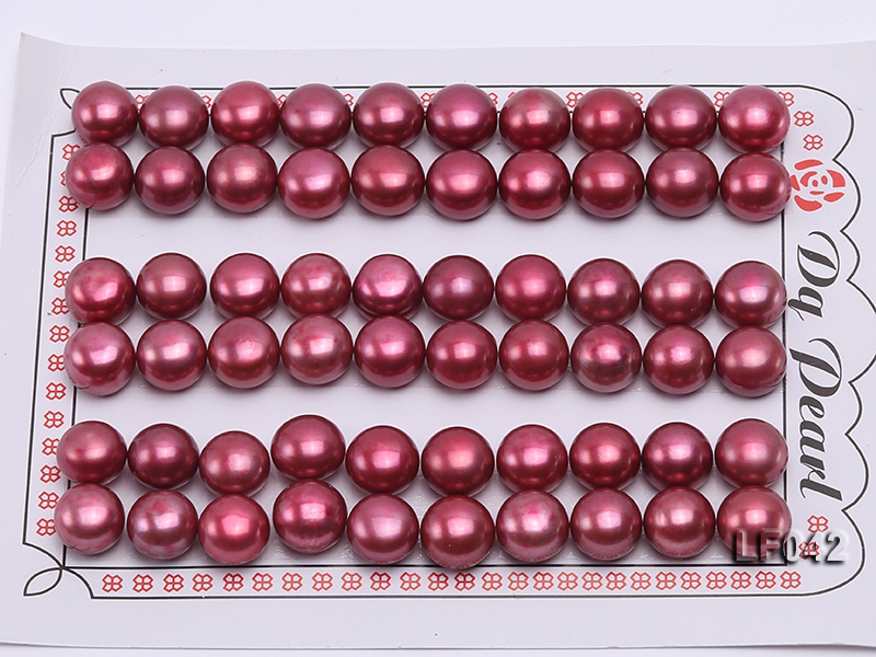 Wholesale Cards of 9-9.5mm Red Flat Freshwater Pearls—30 Pairs