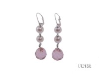 7.5mm White Freshwater Pearl & Lavender Drop-shaped Crystal Earrings
