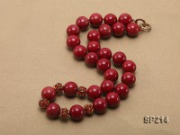 14mm red round seashell pearl necklace with shiny zircon