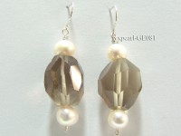 8.5-9mm Round Faceted Smoky Quartz and White Freshwater Pearl Earrings