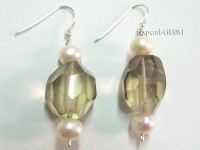 8.5-9mm Round Faceted Smoky Quartz and White Freshwater Pearl Earrings