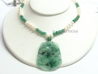 7-8mm Natural White Round Freshwater Pearl with Jade Necklace Pendant