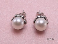 8-9mm White Flat Cultured Freshwater Pearl Earrings