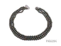 3 strand 6-7mm dark green round freshwater pearl necklace