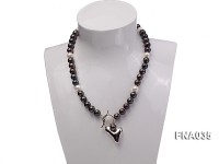 Classic 9-10mm White & Black Cultured Freshwater Pearl Necklace with a Gilded Pendant