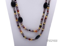 7-8mm multi-color freshwater pearl with carved black agate and crystal necklace