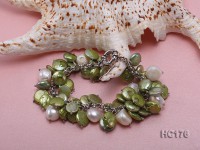 green and white button freshwater pearl bracelet