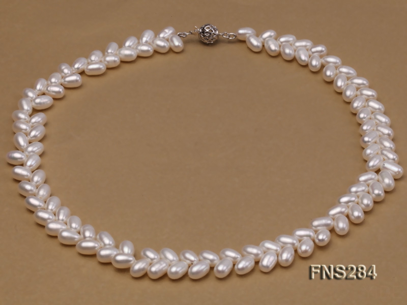 7*10mm natural white selected oval freshwater pearl single strand necklace