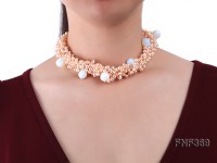 Four-strand 5-6mm Pink Freshwater Pearl Necklace with drop-shaped Moonstone