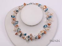 Two-strand White, Blue and Brown Baroque Freshwater Pearl Necklace with Crystal Beads