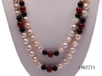 11-13mm natural pink baroque freshwater pearl with black and red agate necklace