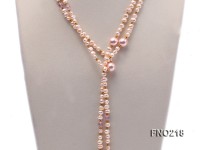 7-8mm natural pink flat freshwater pearl with seashell pearl beads necklace