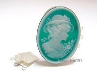 30x40mm Three-row Silver-Edged Green Resin Cameo Clasp