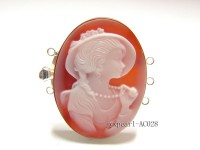 30x40mm  Three-row Silver-Edged Red Resin Cameo Clasp