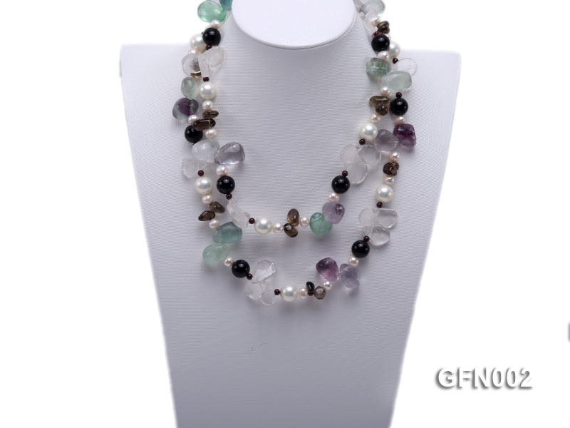 8-9mm Fluorite Crystal and White Freshwater Pearl Necklace