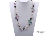 8-9mm Fluorite Crystal and White Freshwater Pearl Necklace