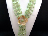 Multi-Strand 8-13mm Aventurine Chips and Flower-Shaped Shell Necklace