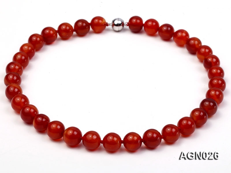 12mm red round agate necklace