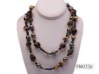 11*14mm coin freshwater pearl with carved smoky quartz opera necklace