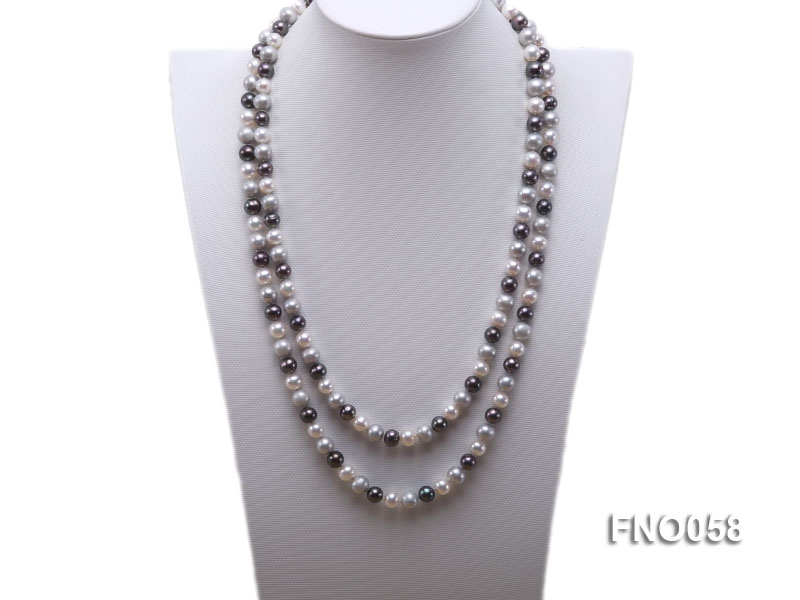8-9m white grey and black round freshwater pearl necklace