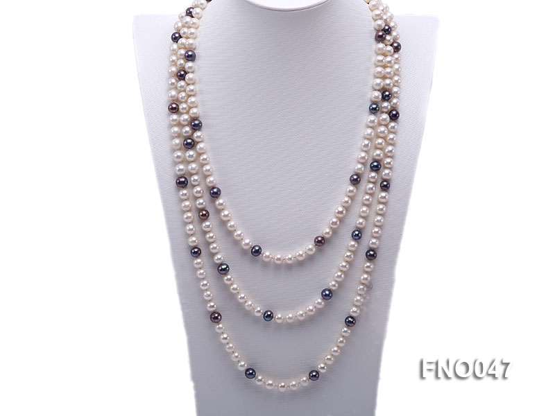 7.5-8.5mm natural white with black round freshwater pearl necklace