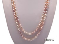 8-9mm natural white pink and lavender rice freshwater pearl necklace