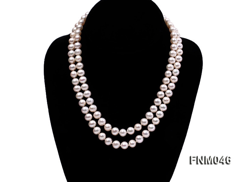 2 strand 8-9mm white round freshwater pearl necklace
