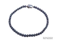 8-9mm Black Round Freshwater Pearl Necklace with Mabe Pearl Clasp