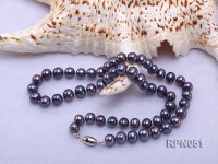 Fashionable Single-strand 7-7.5mm Black Round Freshwater Pearl Necklace