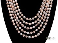 5 strand white and pink round freshwater pearl necklace