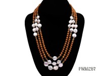 3 strand coffee and white freshwater pearl necklace with sterling sliver clasp