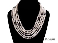 5 strand white and black freshwater pearl necklace