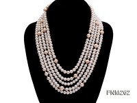 Five-Strand White and Pink Freshwater Pearl Necklace with Sterling Sliver Clasp