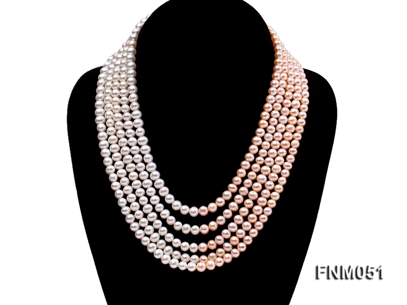 5 strand white and pink freshwater pearl necklace with sterling sliver clasp