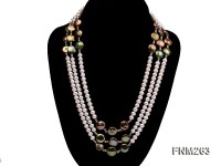 3 strand white and green freshwater pearl necklace