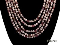 Five-Strand Pink Freshwater Pearl and Tourmaline Necklace with Sterling Sliver Clasp