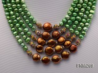 5 strand green and coffee freshwater pearl necklace