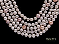 5 strand white and lavender and pink freshwater pearl necklace