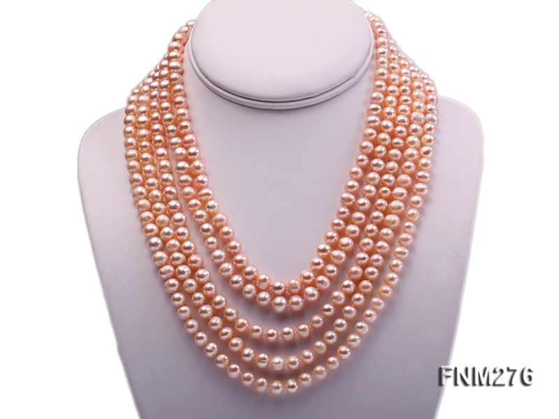5 strand 7-8mm pink freshwater pearl necklace with sterling sliver clasp