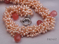 Six-strand 5-6mm Pink Freshwater Pearl Necklace with Pink Drop-shaped Crystal Beads