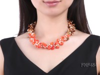 Three-strand Pink Freshwater Pearl, Coffee Baroque Pearl and Pink Seed-shaped Coral Necklace