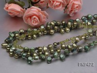 Three-strand 6-7mm Green Freshwater Pearl and Olivine Chips Necklace