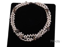Three-strand 6-7mm White Side-drilled Freshwater Pearl and Fluorite Chips Necklace